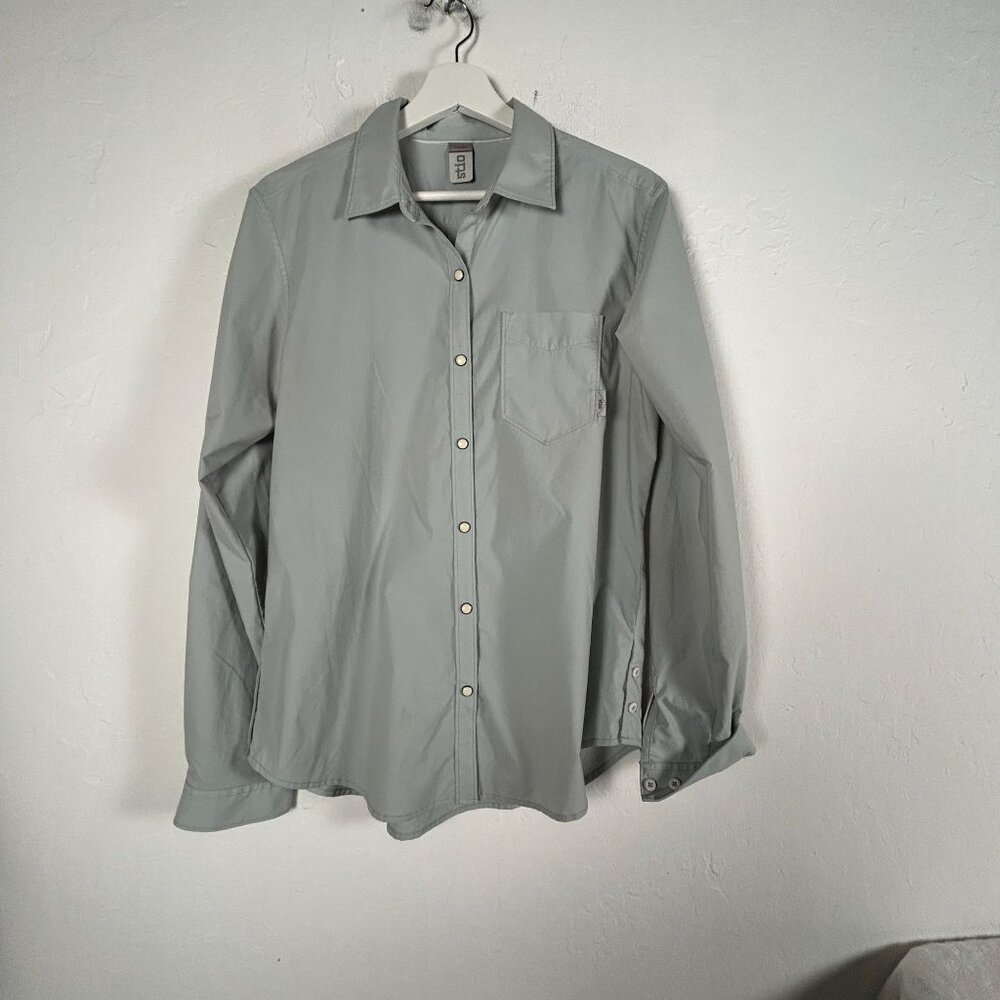Stio Womens Long-Sleeve Snap Front Western Shirt Large Light Gray Pocket Casual